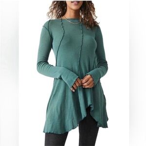 Free People NWT Swing Drapey Relaxed Long Sleeve Raw Edges Cotton Top small